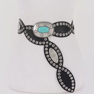 ShopEvelynne Black and Silver Belt with Turquoise Detail